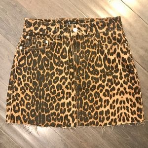 NWOT | Zara Denim Skirt with Leopard Print